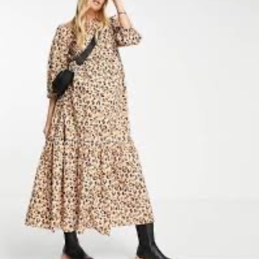 ASOS Design Animal Print Textured Tiered Maxi Length Maternity Dress Sz 8